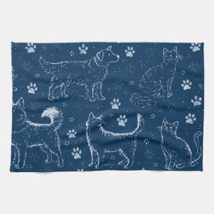 Linge De Cuisine Motif de chiens, chats et empreintes de pattes des