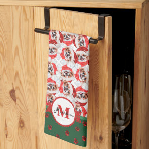 Linge De Cuisine Motif de Chin Japonais Monogramme Noël Chien