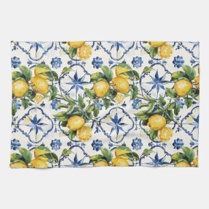 Linge De Cuisine Motif de citrons et carreaux de la côte amalfitain