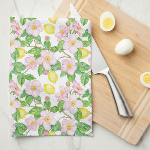 Linge De Cuisine Motif de citrons floraux roses