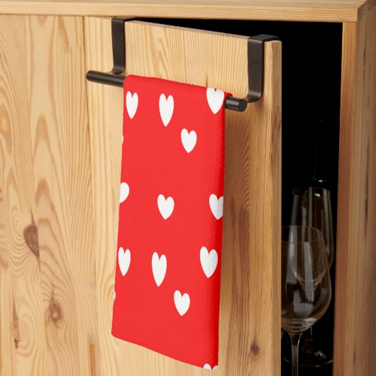Linge De Cuisine Motif de coeur blanc sur rouge (Pliage en tiers)