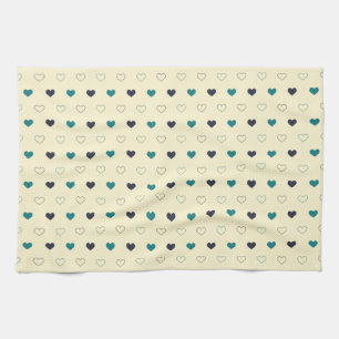 Linge De Cuisine Motif de cœur bleu et sarcelle sur fond crème