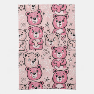 Linge De Cuisine Motif de cœur d'ours en peluche pastel