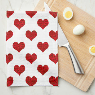 Linge De Cuisine Motif de cœur en mosaïque rouge