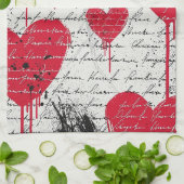 Linge De Cuisine Motif de cœur moderne avec fond de script (1) (Plié)