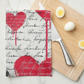 Linge De Cuisine Motif de cœur moderne avec fond de script (1) (Quart Plié)