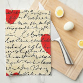 Linge De Cuisine Motif de cœur moderne avec fond de script (11) (Quart Plié)
