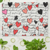 Linge De Cuisine Motif de cœur moderne avec fond de script (15) (Plié)