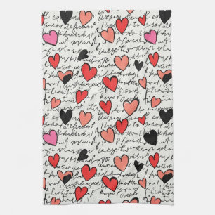 Linge De Cuisine Motif de cœur moderne avec fond de script (15)