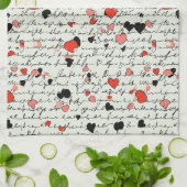 Linge De Cuisine Motif de cœur moderne avec fond de script (16) (Plié)