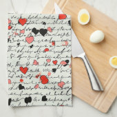 Linge De Cuisine Motif de cœur moderne avec fond de script (16) (Quart Plié)