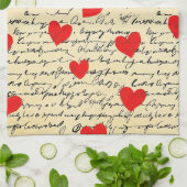 Linge De Cuisine Motif de cœur moderne avec fond de script (17) (Plié)