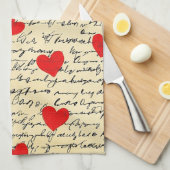 Linge De Cuisine Motif de cœur moderne avec fond de script (17) (Quart Plié)