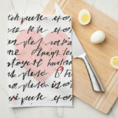 Linge De Cuisine Motif de cœur moderne avec fond de script (19) (Quart Plié)