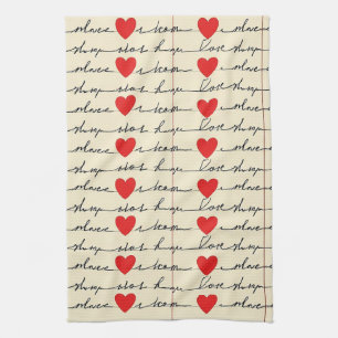 Linge De Cuisine Motif de cœur moderne avec fond de script (20)