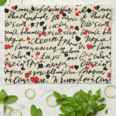 Linge De Cuisine Motif de cœur moderne avec fond de script (6) (Plié)