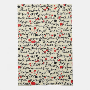 Linge De Cuisine Motif de cœur moderne avec fond de script (6)