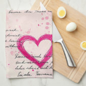 Linge De Cuisine Motif de cœur moderne avec fond de script (9) (Quart Plié)