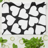 Linge De Cuisine Motif de coeur noir et blanc rétro (Plié)