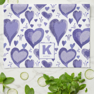 Linge De Cuisine Motif de coeur violet dessin Monogramme