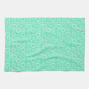 Linge De Cuisine Motif de cœurs d'amour vert menthe et blanc