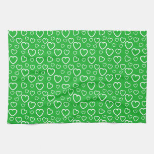Linge De Cuisine Motif de cœurs d'amour verts et blancs