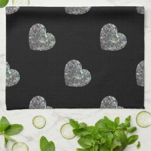 Linge De Cuisine Motif de cœurs en mosaïque argentée colorée scinti