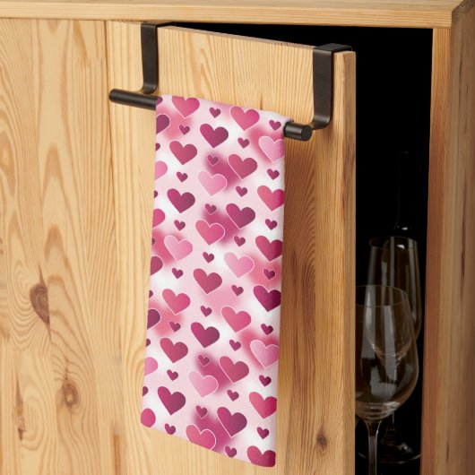 Linge De Cuisine Motif de cœurs roses (Pliage en tiers)
