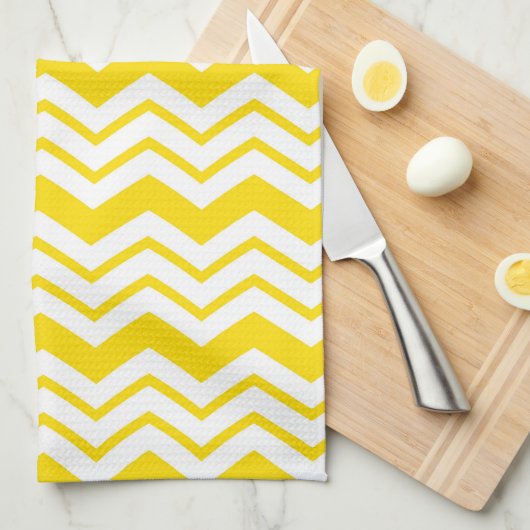 Linge De Cuisine Motif de conception de zigzag chevron blanc jaune  (Quart Plié)