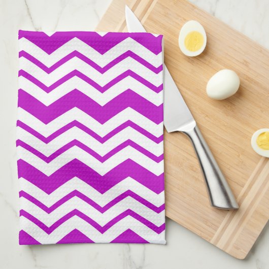 Linge De Cuisine Motif de conception de zigzag chevron blanc violet (Quart Plié)