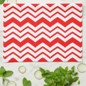 Linge De Cuisine Motif de conception en chevron zigzag blanc rouge  (Plié)