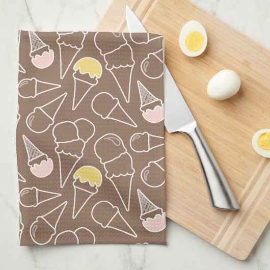 Linge De Cuisine Motif de cône glacé sur le Brown (Quart Plié)