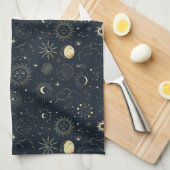 Linge De Cuisine Motif de constellation d'étoile d'or bleu minuit (Quart Plié)