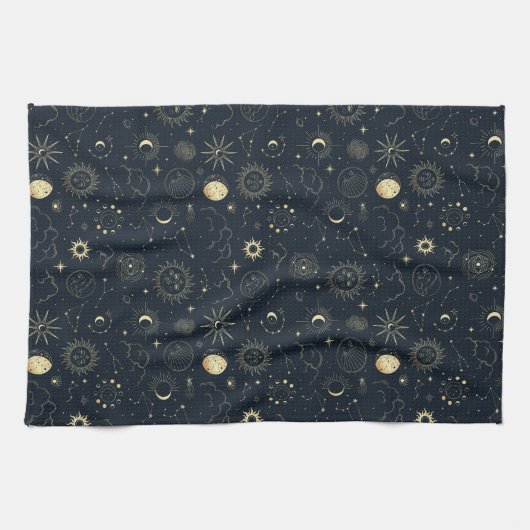 Linge De Cuisine Motif de constellation d'étoile d'or bleu minuit (Horizontal)