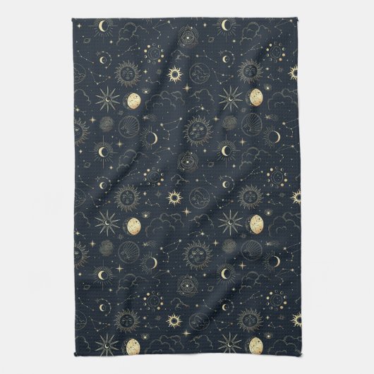 Linge De Cuisine Motif de constellation d'étoile d'or bleu minuit (Vertical)
