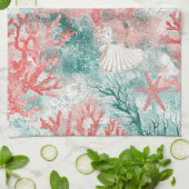 Linge De Cuisine Motif de coquillages côtiers boho (Plié)