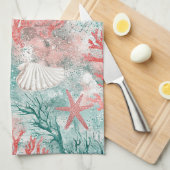 Linge De Cuisine Motif de coquillages côtiers boho (Quart Plié)