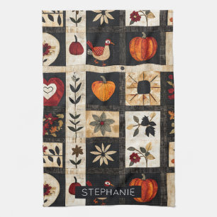 Linge De Cuisine Motif de courtepointure en art folklorique d'autom