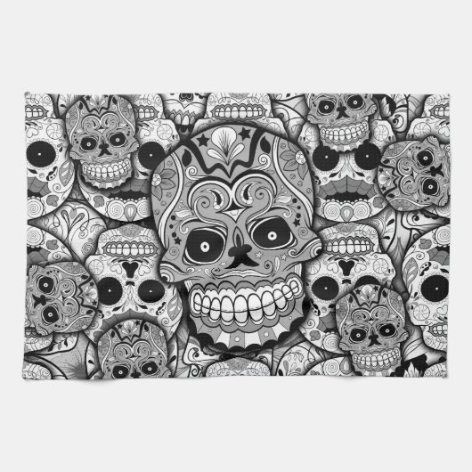 Linge De Cuisine Motif de crânes de sucre (Horizontal)