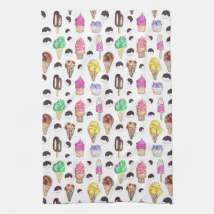 Linge De Cuisine Motif de crème glacée aquarelle