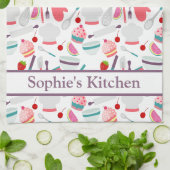Linge De Cuisine Motif de cuisson de cupcake violet (Plié)
