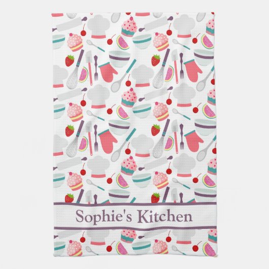 Linge De Cuisine Motif de cuisson de cupcake violet (Vertical)