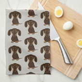 Linge De Cuisine Motif de Dachshunds au chocolat (Quart Plié)