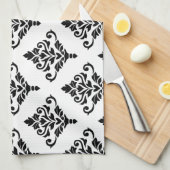 Linge De Cuisine Motif de Damas Cresta (B) Noir (Quart Plié)