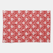 Linge De Cuisine Motif de Damas rouge et blanc brillant. (Horizontal)