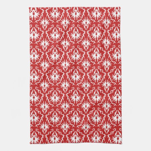 Linge De Cuisine Motif de Damas rouge et blanc brillant. (Vertical)