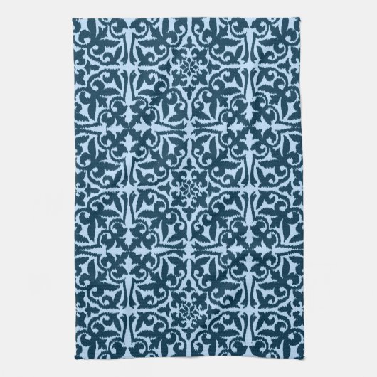 Linge De Cuisine Motif de damassé d'Ikat - indigo et bleu-clair (Vertical)