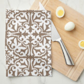 Linge De Cuisine Motif de damassé d'Ikat - Taupe Tan et blanc (Quart Plié)