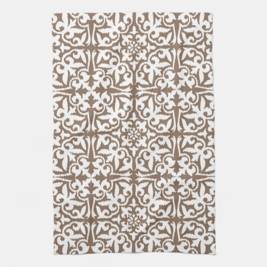 Linge De Cuisine Motif de damassé d'Ikat - Taupe Tan et blanc (Vertical)