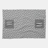 Linge De Cuisine Motif de diamant gris monogramme (Horizontal)